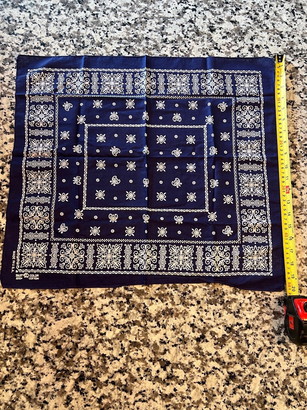 Vintage Elephant Trunk Up Worn In Blue Bandana U.S.A. 22' x 21"